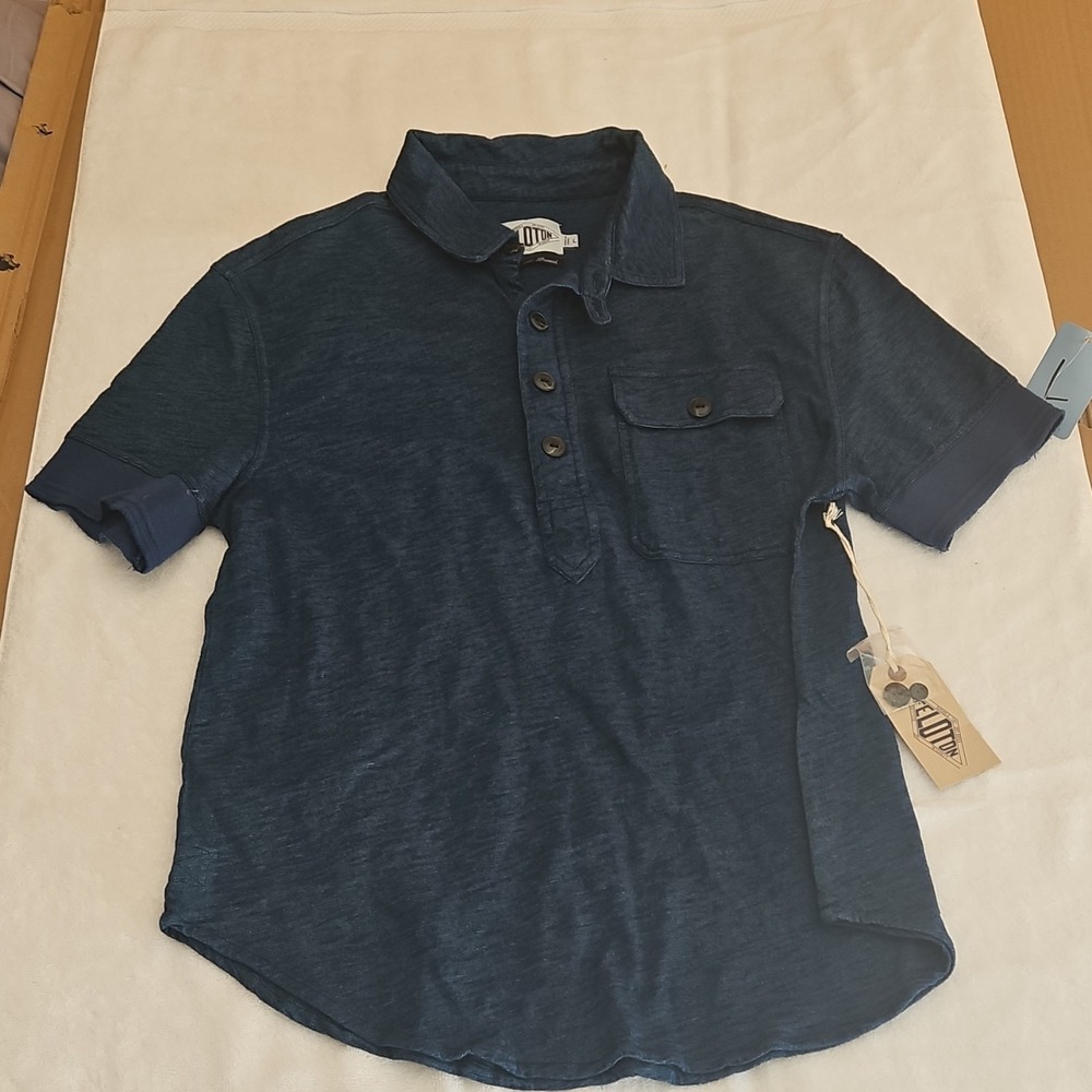 Feloton Double Diamond Men's Navy Blue Polo Shirt L‎ Short Sleeve Pocket Button